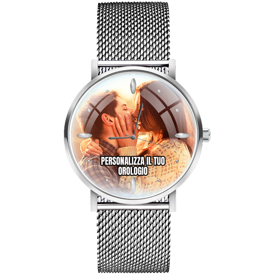 Orologio da polso Unisex personalizzato con quadrante 3D - M STEEL WATCH - personalizzato con foto immagine logo brand testo idea regalo